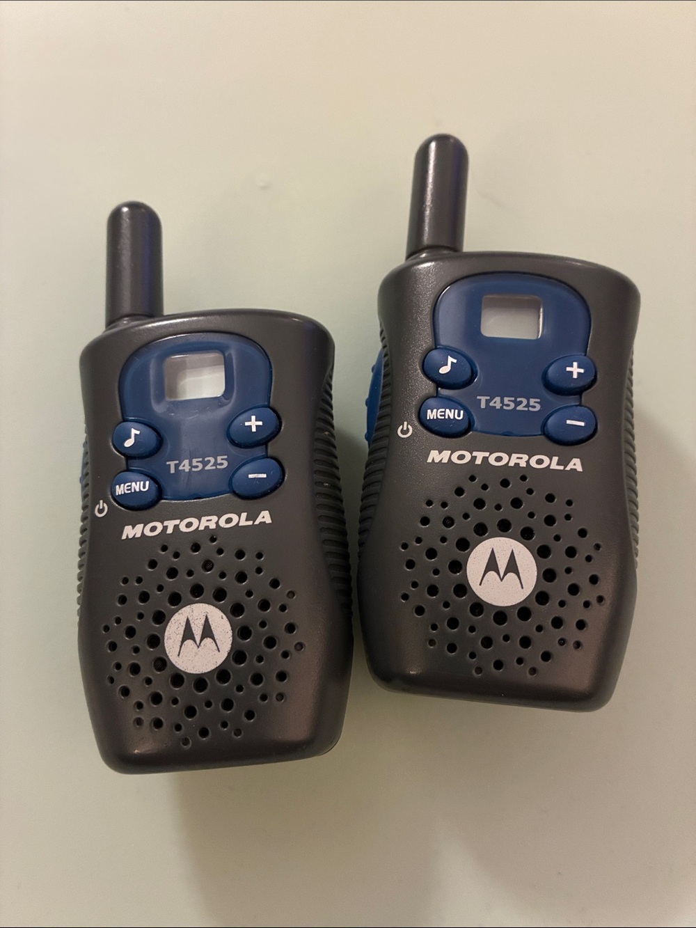 Motorola Gray Walkie Talkie Pair with Blue Button Accents